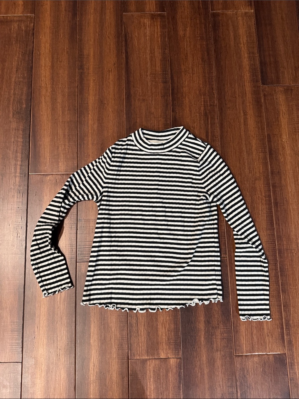 Cat & Jack Black and White Striped Long-Sleeve Mock Neck Top
